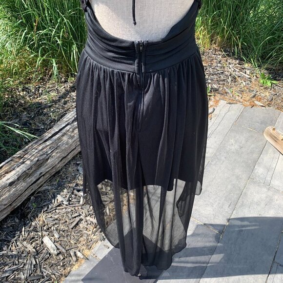 Y2K Whimsigoth Fairy Halter Dress Black Sheer Chiffon Lace High Low Hem - Picture 8 of 9